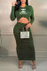 Army Green Fashion Sexy Letter Fold O Neck One Step Skirt Dresses