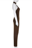 Brown Fashion Sexy Solid Backless Turtleneck Sleeveless Dress Dresses