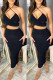 Black Fashion Sexy Solid Hollowed Out Backless Halter Sleeveless Two Pieces