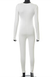 White Sexy Casual Solid Bandage Hollowed Out V Neck Skinny Jumpsuits