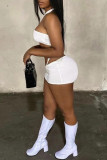 White Fashion Sexy Solid Backless Strapless Sleeveless Two Pieces