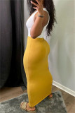 Yellow Sexy Casual Solid Hollowed Out Regular High Waist Skirt