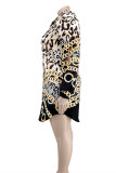 Leopard Print Fashion Casual Plus Size Print Basic Turndown Collar Shirt Dress