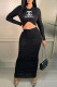 Black Fashion Sexy Letter Fold O Neck One Step Skirt Dresses