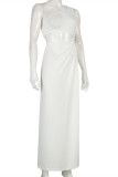 White Fashion Sexy Solid Hollowed Out Slit One Shoulder Long Dress Dresses