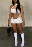 White Fashion Sexy Solid Backless Strapless Sleeveless Two Pieces