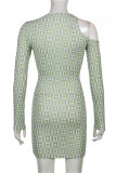 Multicolor Fashion Sexy Print Hollowed Out U Neck Long Sleeve Dresses