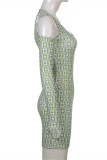 Multicolor Fashion Sexy Print Hollowed Out U Neck Long Sleeve Dresses