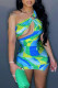Multicolor Fashion Sexy Print Hollowed Out Backless One Shoulder Sleeveless Dress
