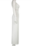 White Fashion Sexy Solid Hollowed Out Slit One Shoulder Long Dress Dresses
