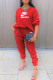 Red Fashion Casual Print Patchwork O Neck Long Sleeve Two Pieces