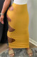 Yellow Sexy Casual Solid Hollowed Out Regular High Waist Skirt