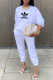 White Fashion Casual Print Patchwork O Neck Long Sleeve Two Pieces