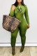 Green Fashion Street Letter Patchwork O Neck Jumpsuits