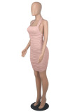 Pink Fashion Sexy Solid Backless Fold Halter Sleeveless Dress