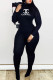 Black Fashion Street Letter Patchwork O Neck Jumpsuits