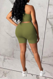 Olive Green Sexy Solid Split Joint Spaghetti Strap Sleeveless Two Pieces