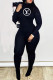 Black Fashion Street Letter Patchwork O Neck Jumpsuits