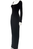 Grey Fashion Solid Patchwork Square Collar Pencil Skirt Dresses