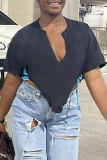 Grey Fashion Solid Patchwork O Neck T-Shirts
