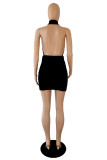 Black Fashion Sexy Solid Hollowed Out Turtleneck Sleeveless Dress