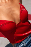 Red Sexy Solid Patchwork Strapless Tops