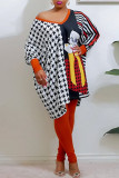 Black Fashion Casual Print Basic V Neck Long Sleeve Two Pieces