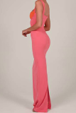 Pink Sexy Solid Patchwork Square Collar Irregular Dress Dresses