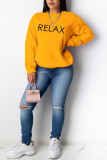 Yellow Casual Daily Patchwork Letter O Neck Tops