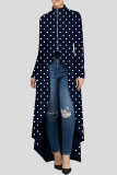 Blue Fashion Casual Dot Print Asymmetrical Outerwear