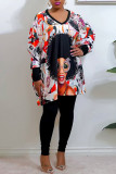 Black Fashion Casual Print Basic V Neck Long Sleeve Two Pieces