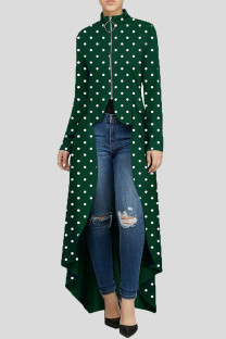 Army Green Fashion Casual Dot Print Asymmetrical Outerwear