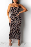 Gold Sexy Spaghetti Strap Leopard Dress