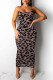 Brown Sexy Spaghetti Strap Leopard Dress