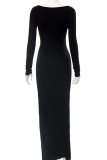 Grey Fashion Solid Patchwork Square Collar Pencil Skirt Dresses