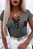 Green Fashion Casual Solid Patchwork V Neck T-Shirts