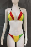 Red Yellow Sexy Print Patchwork Frenulum Swimwears
