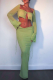 Green Sexy Solid Patchwork Square Collar Long Sleeve Two Pieces
