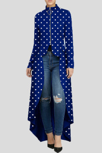 Blue Fashion Casual Dot Print Asymmetrical Outerwear
