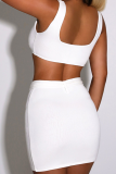 White Sexy Solid Patchwork U Neck Sleeveless Two Pieces