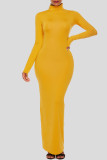 Apricot Fashion Casual Solid Basic Turtleneck Long Sleeve Dresses
