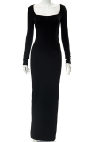 Grey Fashion Solid Patchwork Square Collar Pencil Skirt Dresses