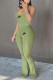 Ink Green Fashion Street Print Patchwork Spaghetti Strap Sleeveless Two Pieces