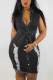 Black Sexy Sleeveless Grinding Hole Cowboy Dress