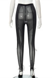 Black Fashion Sexy Solid Hollowed Out Patchwork Skinny High Waist Pencil Trousers