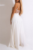 White Fashion Sexy Patchwork Solid See-through Backless Spaghetti Strap Skinny Jumpsuits