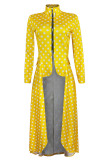 Yellow Fashion Casual Dot Print Asymmetrical Outerwear