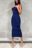 Blue Fashion Sexy Solid Backless Turtleneck Sleeveless Dress Dresses