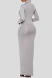 Apricot Fashion Casual Solid Basic Turtleneck Long Sleeve Dresses