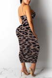 Gold Sexy Spaghetti Strap Leopard Dress